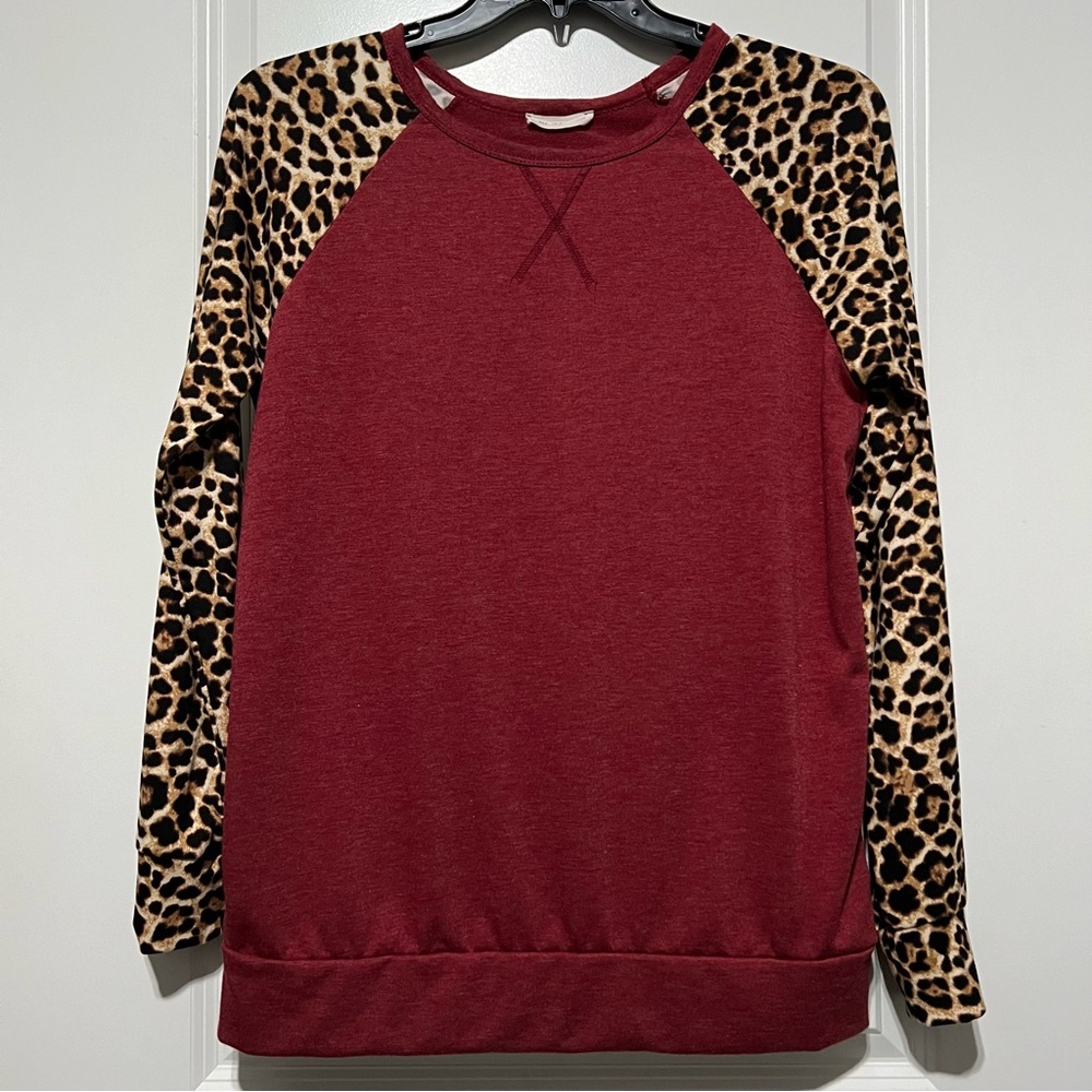 Reb. In J. Women’s Fleece Long Sleeve T Shirt In Red/Leopard Print Multi